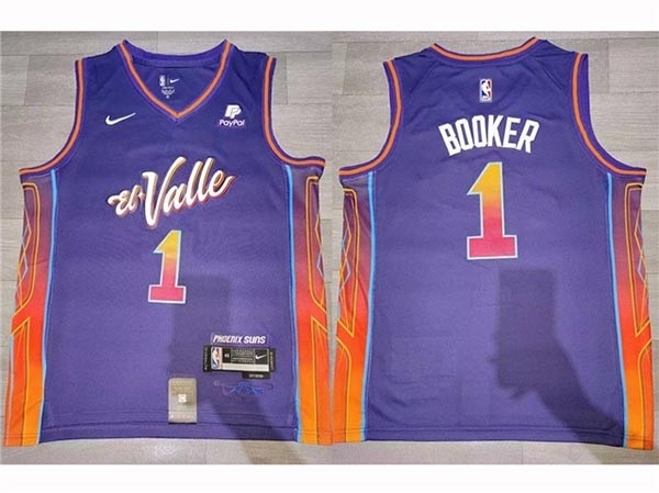 Men's Phoenix Suns #1 Devin Booker 2023-24 Purple City Edition Swingman Jersey