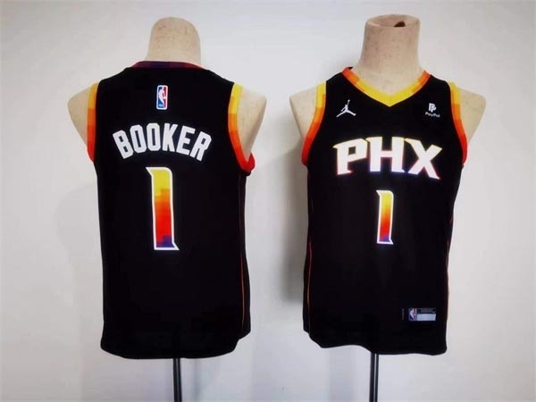 Youth Phoenix Suns #1 Devin Booker Black 2022-23 Statement Edition Stitched Basketball Jersey