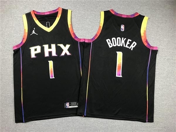 Youth Phoenix Suns #1 Devin Booker 2022-24 Black Statement Edition Swingman Jersey