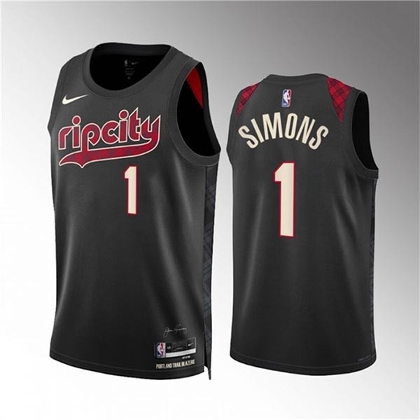 Men's Portland Trail Blazers #1 Anfernee Simons Black 2023-24 City Edition Stitched Basketball Jersey