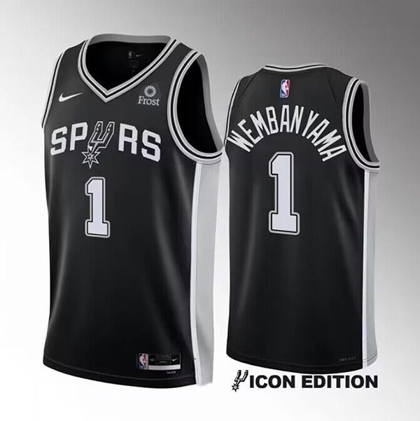 Men's San Antonio Spurs #1 Victor Wembanyama Black 2022-23 Icon Edition Stitched Basketball Jersey