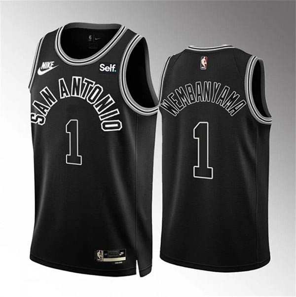 Men's San Antonio Spurs #1 Victor Wembanyama Black 2022-23 Classic Edition Stitched Basketball Jersey