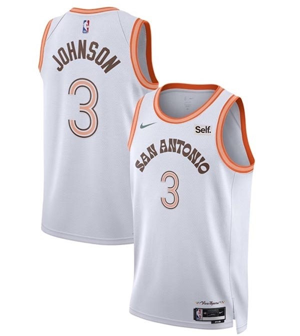 Men's San Antonio Spurs #3 Keldon Johnson White 20233-24 City Edition Stitched Basketball Jersey