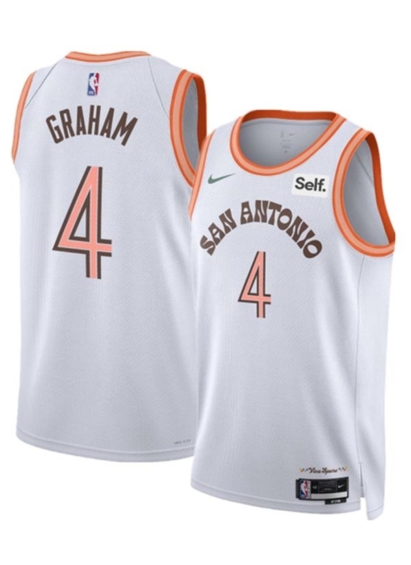 Men's San Antonio Spurs #4 Devonte' Graham White 2023-24 City Edition Stitched Basketball Jersey