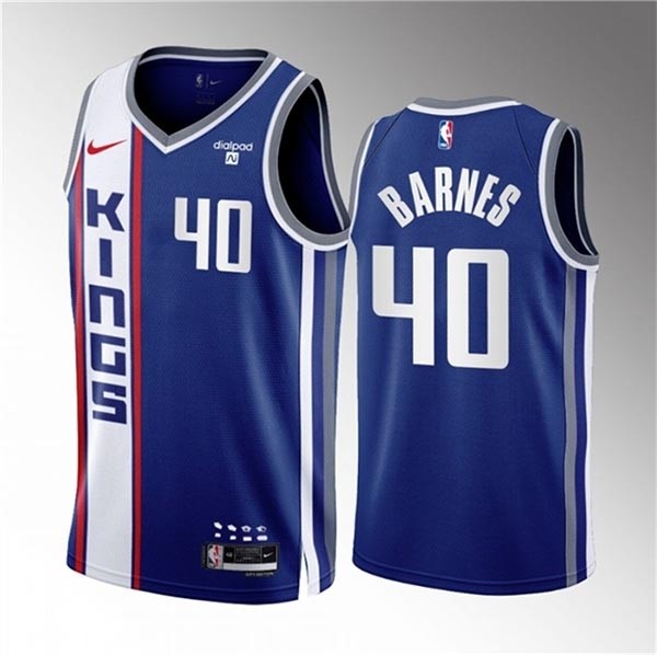 Men's Sacramento Kings #40 Harrison Barnes Blue 2023-24 City Edition Stitched Basketball Jersey