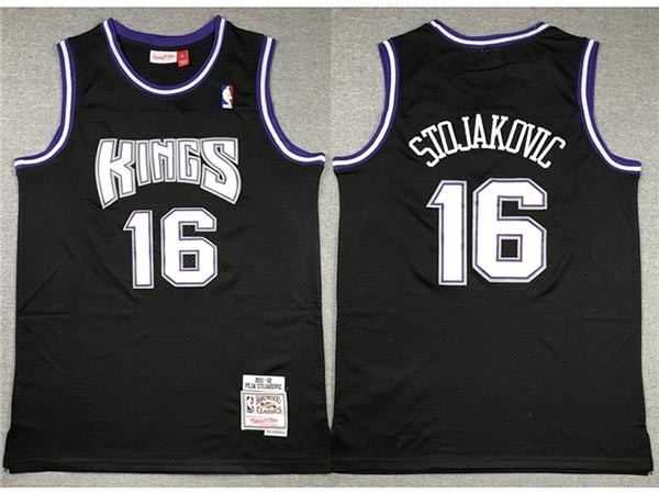 Men's Sacramento Kings #16 Peja Stojakovi? 2001-02 Black Hardwood Classics Jersey