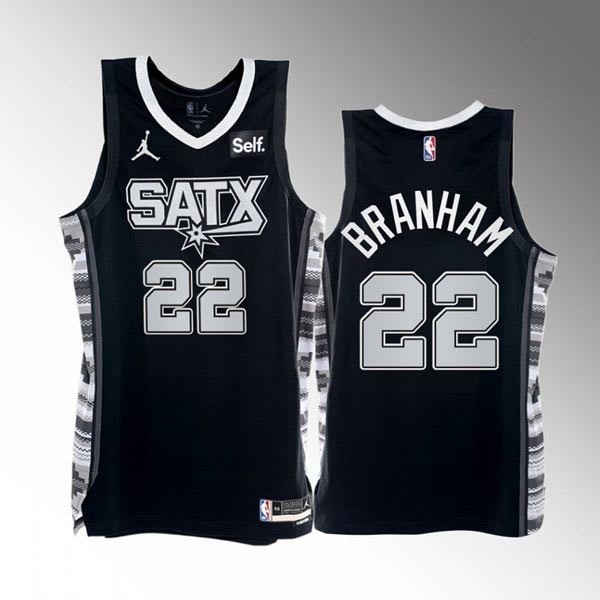 Men's San Antonio Spurs #22 Malaki Branham 2022-23 Black Stitched Basketball Jersey