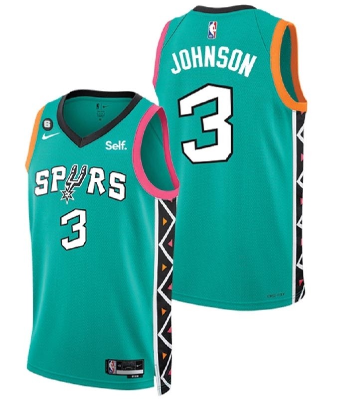 Men's San Antonio Spurs #3 Keldon Johnson Teal 2022 City Edition With NO.6 Patch Swingman Stitched Jersey