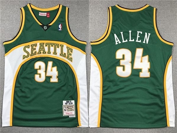 Men's Seattle SuperSonics #34 Ray Allen 2006-07 Green Hardwood Classics Jersey