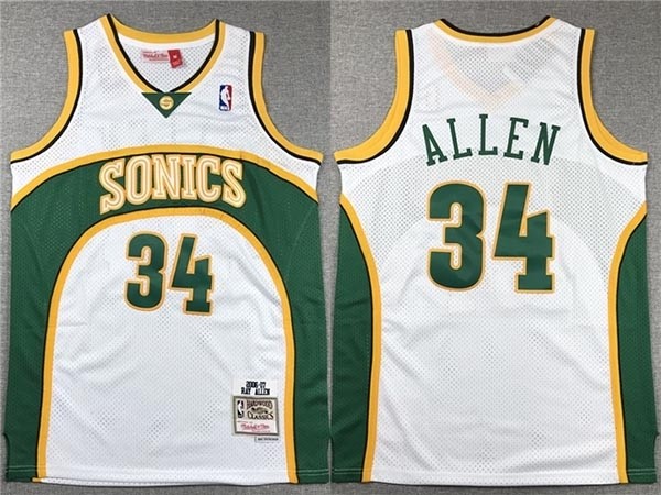 Men's Seattle SuperSonics #34 Ray Allen 2006-07 White Hardwood Classics Jersey