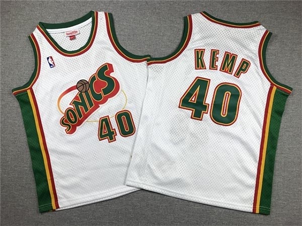 Youth Seattle SuperSonics #40 Shawn Kemp 1995-96 White Hardwood Classics Jersey