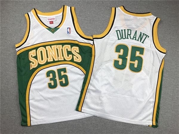 Youth Seattle SuperSonics #35 Kevin Durant 2007-08 White Hardwood Classics Jersey