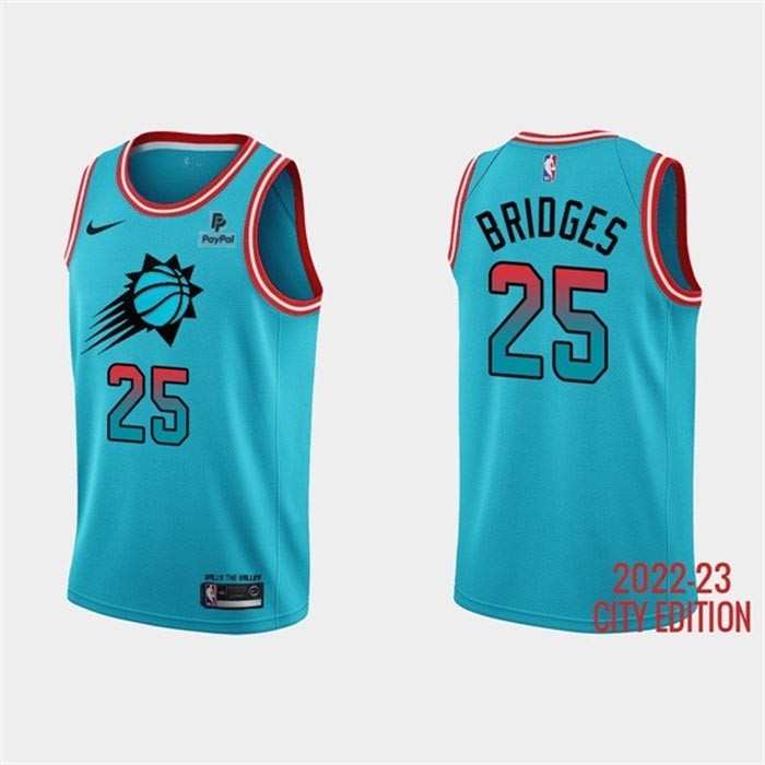 Men's Phoenix Suns #25 Mikal Bridges Blue 2022-23 City Edition With Black Payple Patch Stitched Basketball Jersey