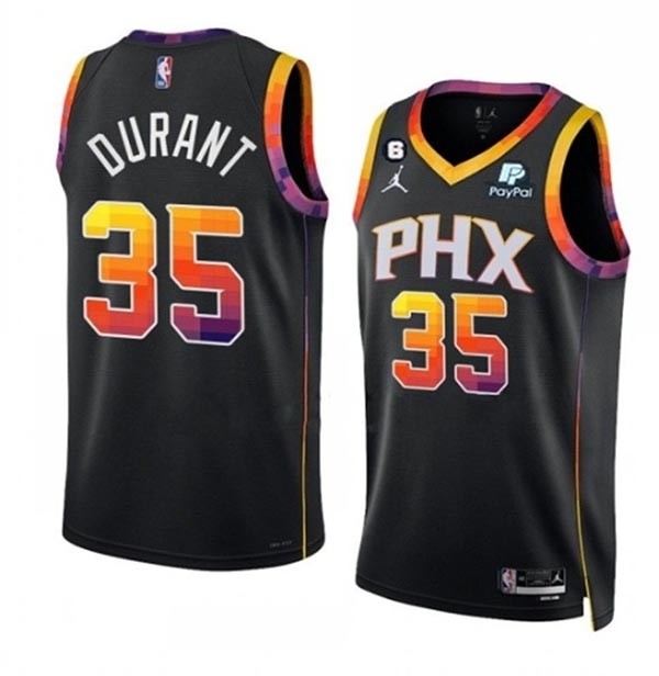 Men's Phoenix Suns #35 Kevin Durant Black 2022-23 Statement Edition With No.6 Patch Stitched Basketball Jersey