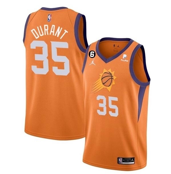 Men's Phoenix Suns #35 Kevin Durant Orange With NO.6 Patch Statement Edition Stitched Basketball Jersey