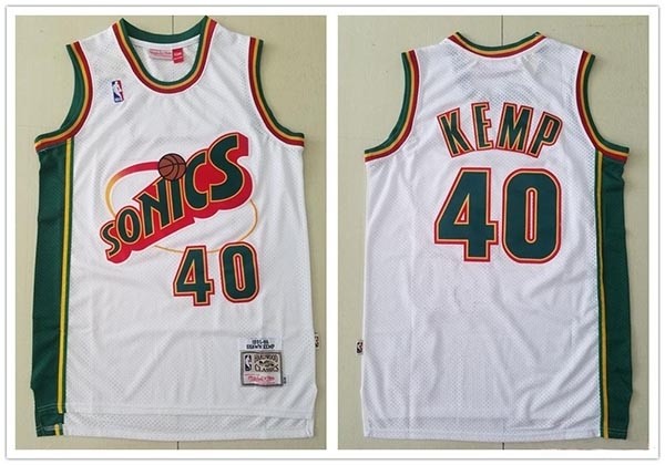 NBA Seattle SuperSonics #40 Shaw Kemp White 1995-96 Hardwood Classics Jersey