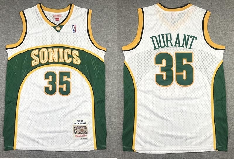 NBA Seattle SuperSonics #35 Kevin Durant White 2007-08 Hardwood Classics Jersey