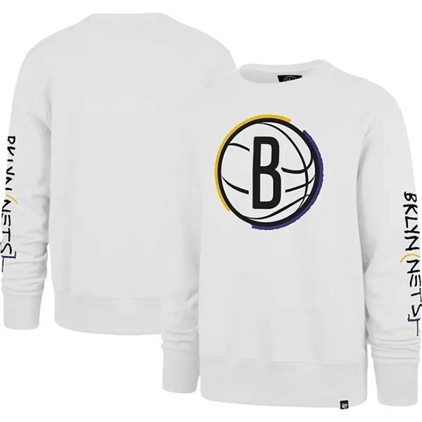 Men's Brooklyn Nets '47 White 2022-23 City Edition Two-Peat Headline Pullover Sweatshirt