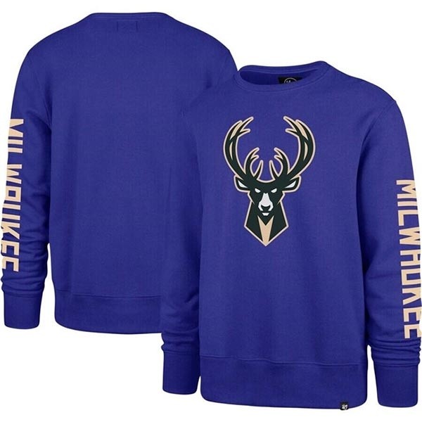 Men's Milwaukee Bucks '47 Purple 2022-23 City Edition Two-Peat Headline Pullover Sweatshirt