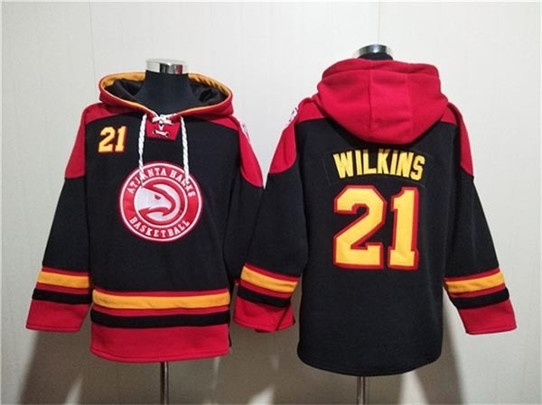 Men's Atlanta Hawks #21 Dominique Wilkins Black Red Lace-Up Pullover Hoodie