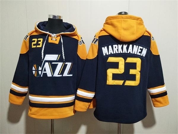 Men's Utah Jazz #23 Lauri Markkanen Blue Grey Lace-Up Pullover Hoodie