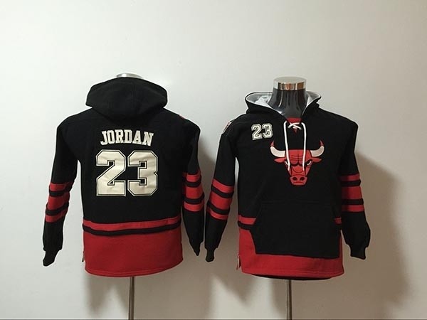 Youth Chicago Bulls #23 Michael Jordan Black All Stitched Hooded Sweatshirt