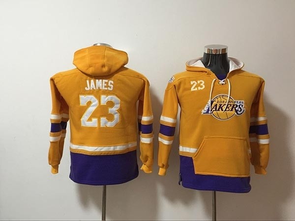 Youth Los Angeles Lakers #23 Lebron James Yellow All Stitched Hooded Sweatshirt