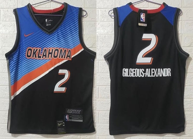 NBA Thunder #2 Shai Gilgeous-Alexander Black blue 2020-21 City Edition Nike Swingman Jersey