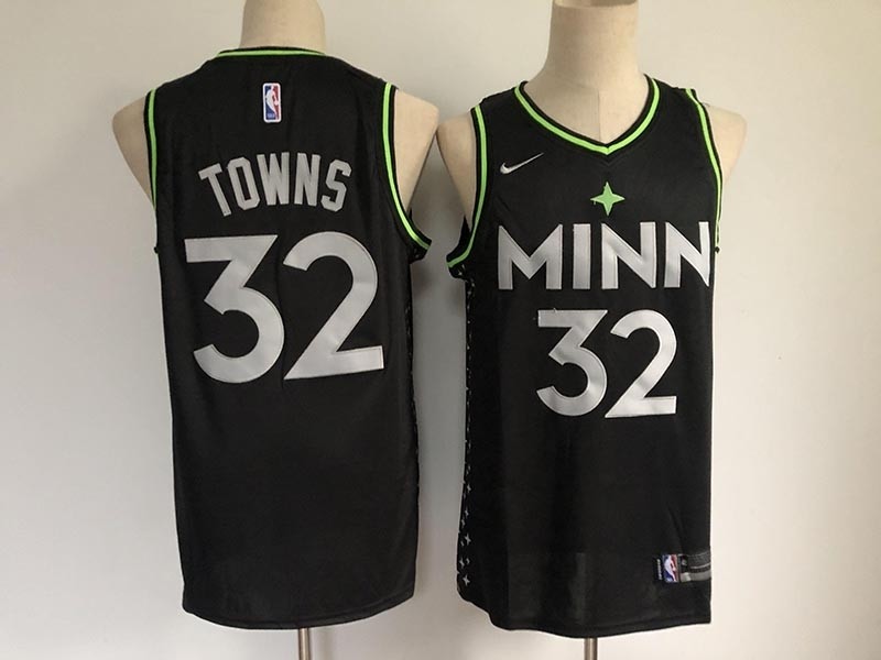 Men's Minnesota Timberwolves #32 Karl-Anthony Towns Black 2021 Nike City Edition Swingman Stitched NBA Jersey