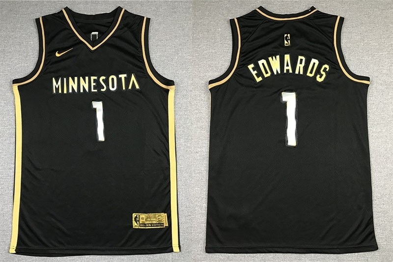 NBA Minnesota Timberwolves #1 Anthony Edwards Black Golden 2020-21  Nike Swingman Jersey