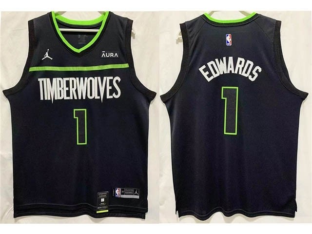 Men's Minnesota Timberwolves #1 Anthony Edwards 2022-23 Black Statement Edition Swingman Jersey