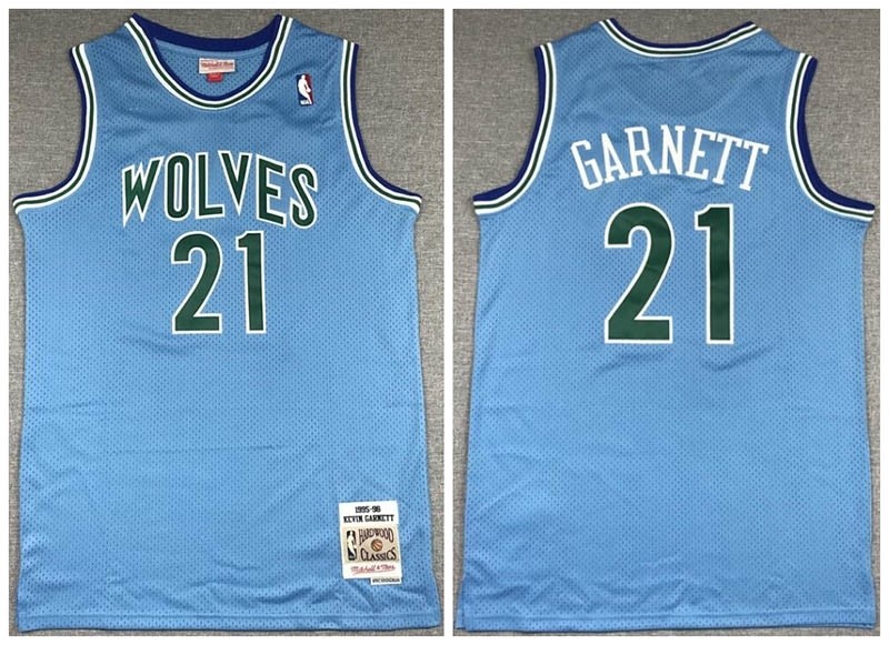 Timberwolves #21 Kevin Garnett Blue 1995-96 Hardwood Classics Jersey