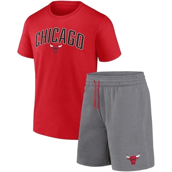 Men's Chicago Bulls Red Heather Gray Arch T-Shirt & Shorts Combo Set