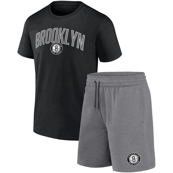 Men's Brooklyn Nets Black Heather Gray Arch T-Shirt & Shorts Combo Set