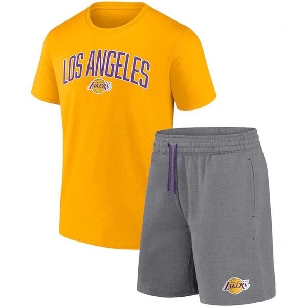 Men's Los Angeles Lakers Yellow Heather Gray Arch T-Shirt & Shorts Combo Set