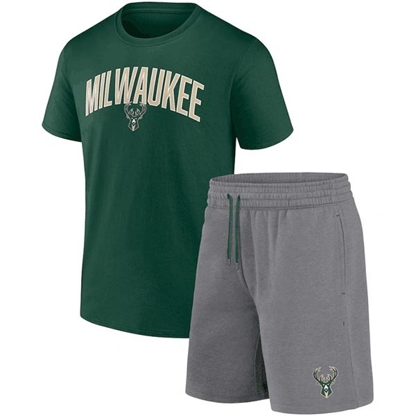 Men's Milwaukee Bucks Green Heather Gray Arch T-Shirt & Shorts Combo Set