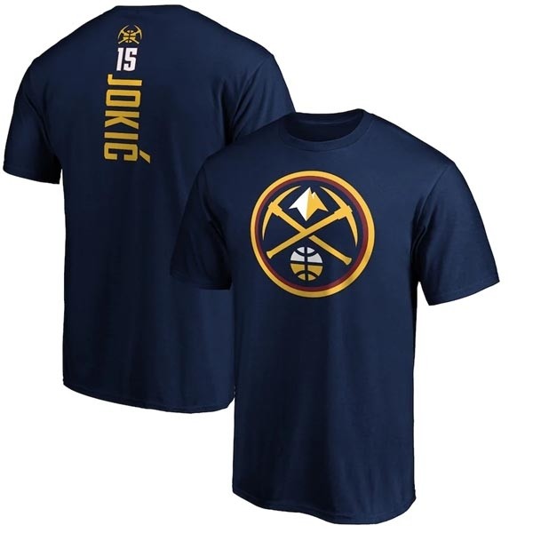 Men's Denver Nuggets #15 Nikola Jokic Navy Name & Number Logo T-Shirt