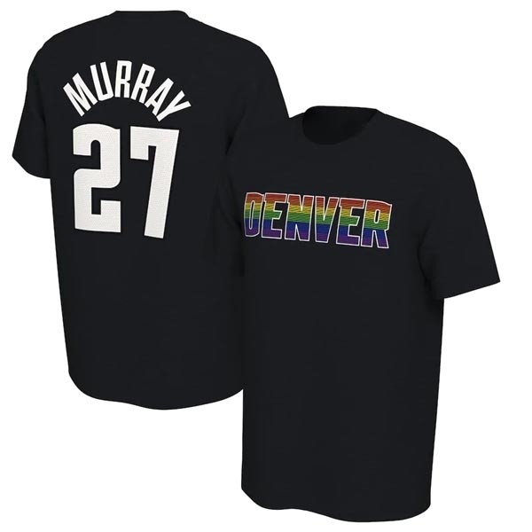 Men's Denver Nuggets #27 Jamal Murray Black Name & Number T-Shirt