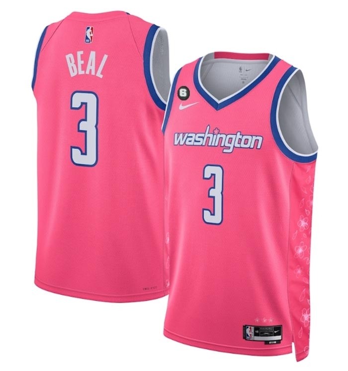 Men's Washington Wizards #3 Bradley Beal 2022-23 Pink Cherry Blossom City Edition With NO.6 Patch Limited Stitched Basketball Jersey