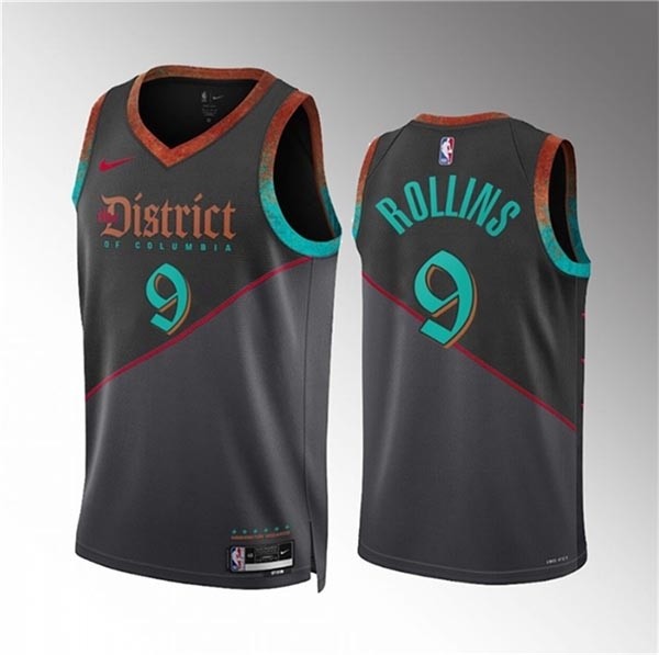 Men's Washington Wizards #9 Ryan Rollins Black 2023-24 City Edition Stitched Basketball Jersey