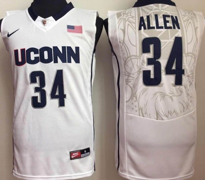 Uconn Huskies White #34 Allen jersey