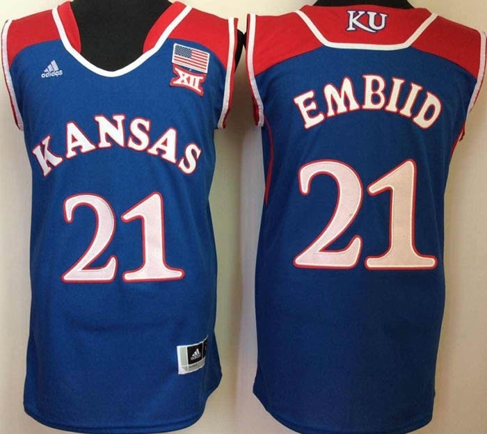 Kansas Jayhawks Blue #21 Embiid jersey