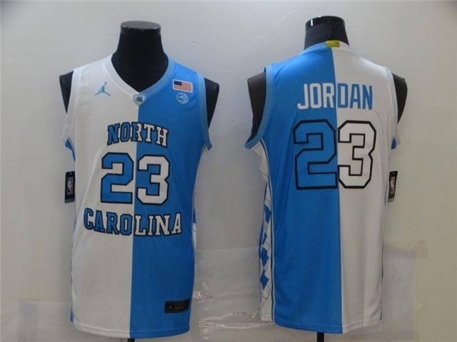 NCAA North Carolina Tar Heels #23 Michael Jordan Split Light Blue-White College Basketball Jersey