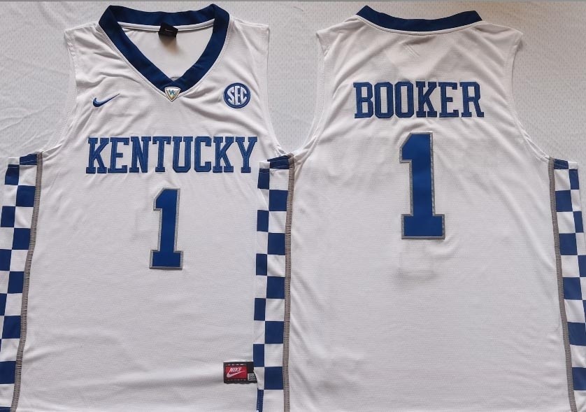 NCAAB Kentucky Wildcats #1 BOOKER White New Jersey