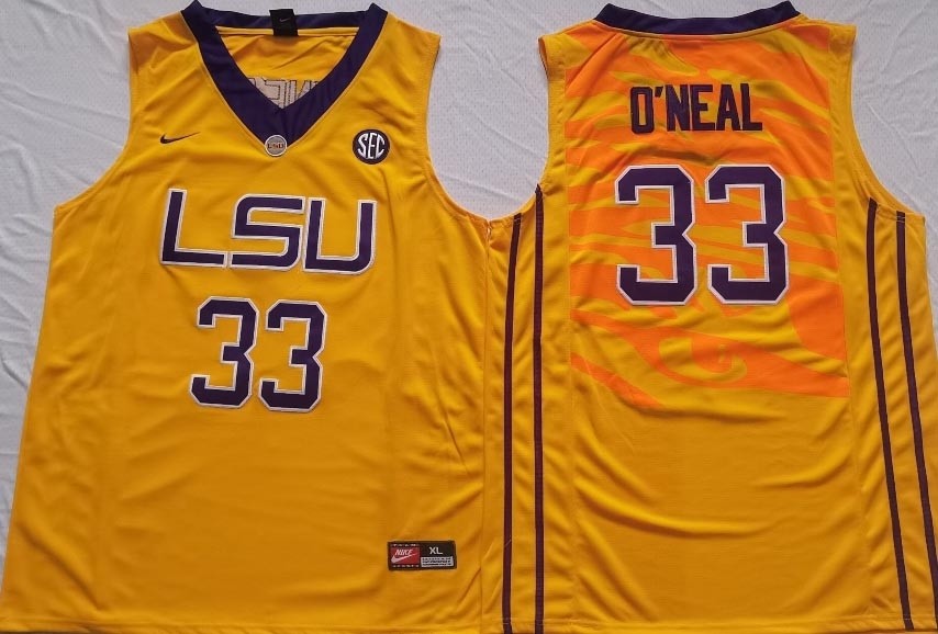 NCAAB LSU Tigers #33 Shaquille O'Neal Yellow New jersey