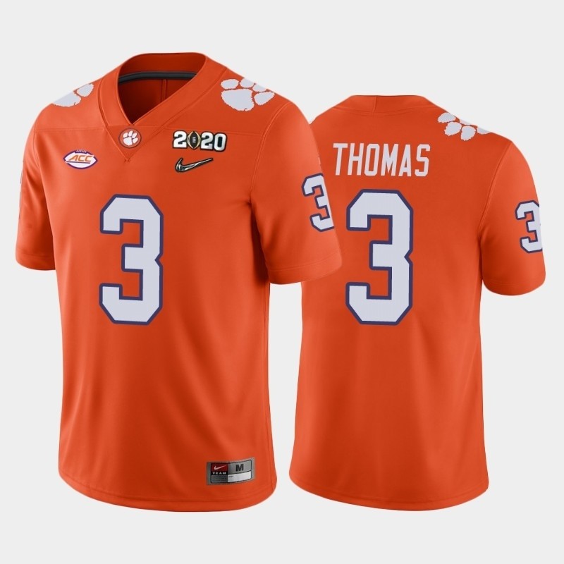 Men's Clemson Tigers #3 Xavier Thomas Orange 2020 National Championship Game Jersey