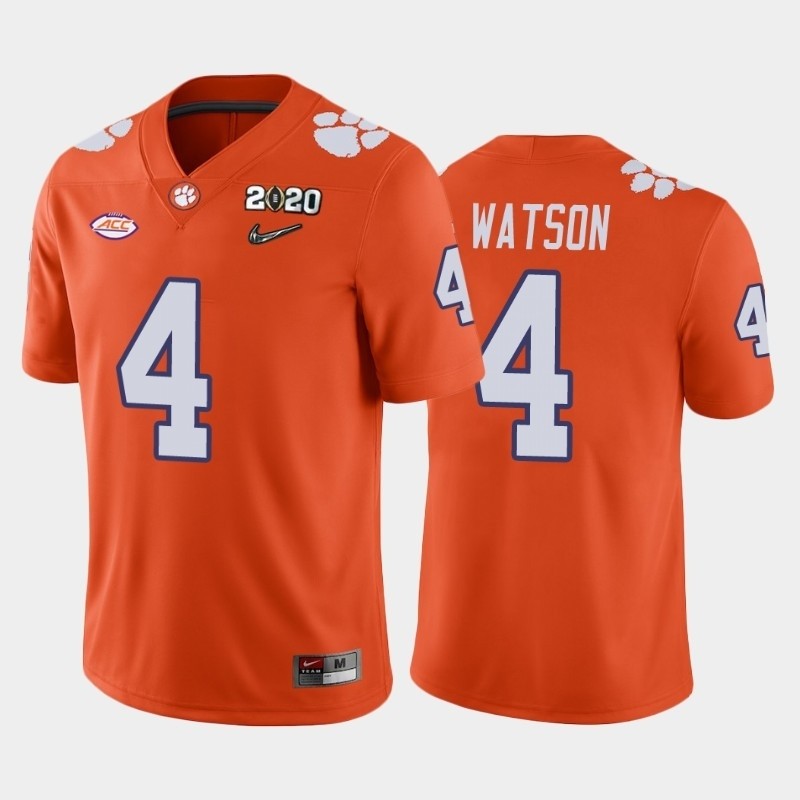 Men's Clemson Tigers #4 Deshaun Watson Orange 2020 National Championship Game Jersey