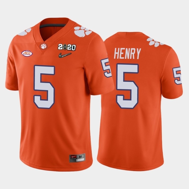 Men's Clemson Tigers #5 K.J. Henry Orange 2020 National Championship Game Jersey