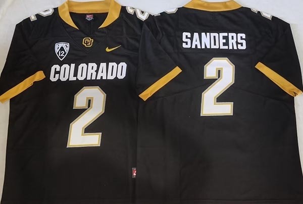 NCAA Colorado Buffaloes #2 SANDERS Black-Yellow College Football Jersey