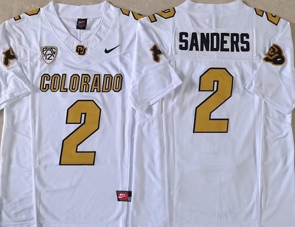 NCAA Colorado Buffaloes #2 SANDERS White-Yellow College Football F.U.S.E. Limited Jersey